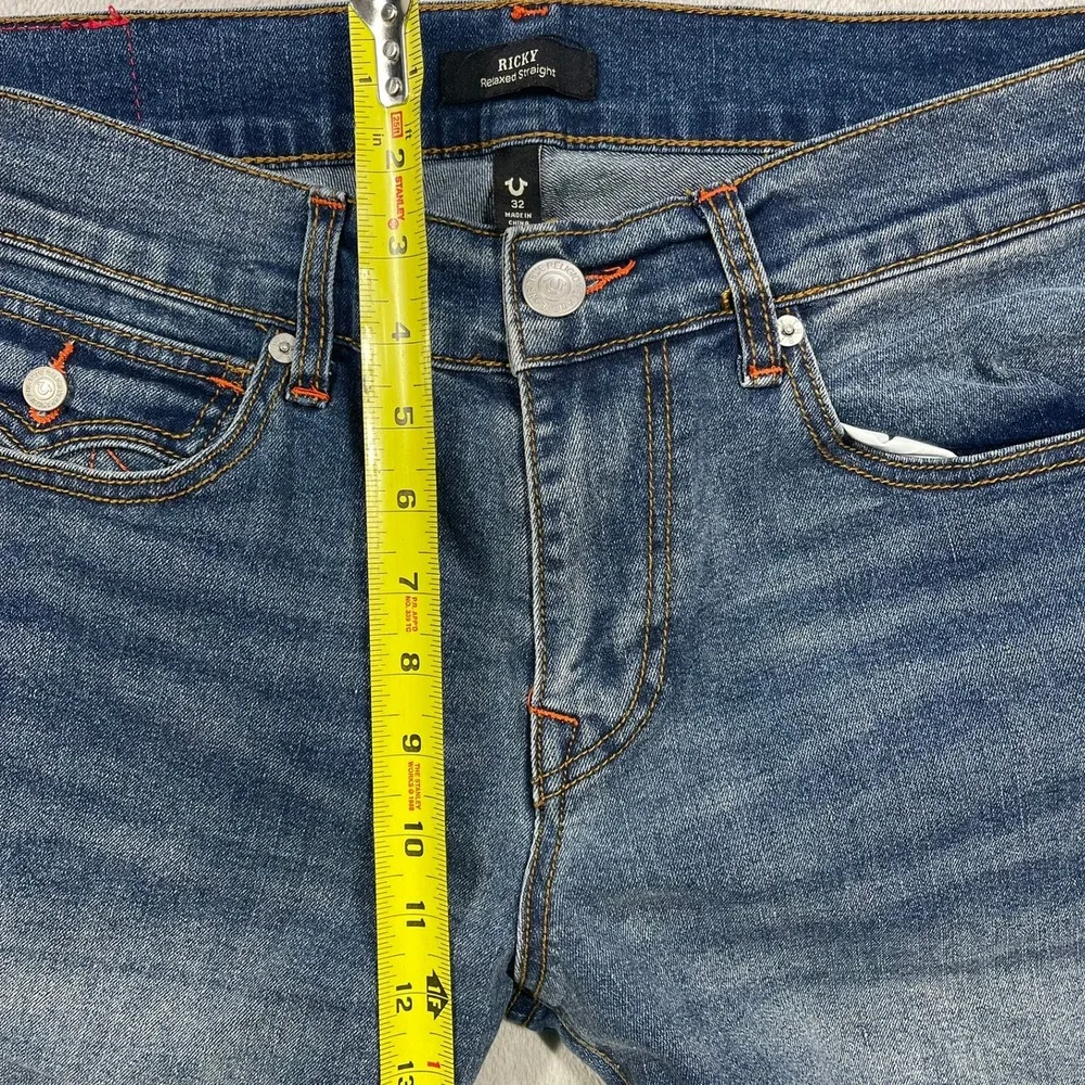 True Religion Ricky Jeans Mens 32 Blue Relaxed Straight Contrast Stitch
